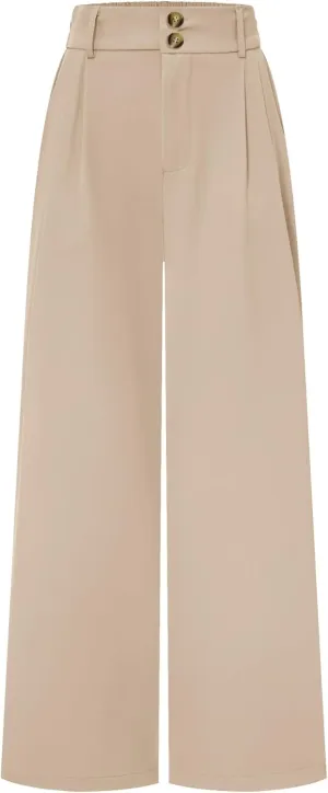 AUXDIO Womens Straight Leg Pants Casual High Waisted Stretchy Double Buttoned Trousers Work Business Dress Pant