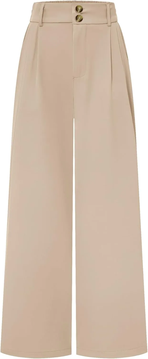 AUXDIO Womens Straight Leg Pants Casual High Waisted Stretchy Double Buttoned Trousers Work Business Dress Pant