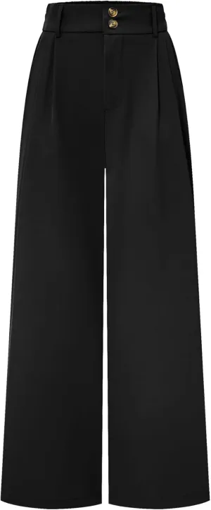 AUXDIO Womens Straight Leg Pants Casual High Waisted Stretchy Double Buttoned Trousers Work Business Dress Pant