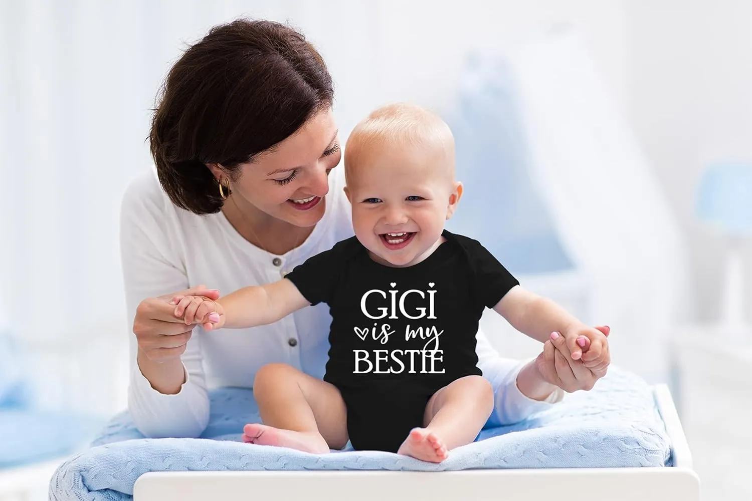 AW Fashions Gigi Is My Bestie Baby Bodysuit Funny Adorable Romper Clothing for Boys, Girls, and Unisex