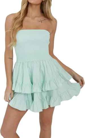 Awoscut Women's Wrap Strapless Bodycon Dress Sleeveless Ruffles Irregular Hem Cocktail Dress Party Club Mini Dress