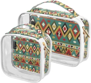 Aztek Tribal 2 Pieces Clear Makeup Cosmetic Bags for Traveling Vacation Organizing, Toiletry Bags for Women Men, PVC Waterproof Travel Organizer