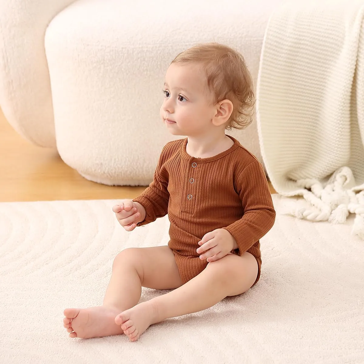 Baby Boy Ribbed Bodysuit Long Sleeve Solid Romper Newborn One Piece Outfits Unisex Ribbed Clothes,0-18 Months