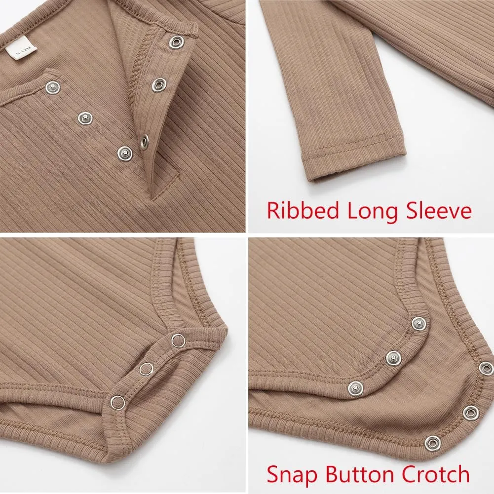 Baby Boy Ribbed Bodysuit Long Sleeve Solid Romper Newborn One Piece Outfits Unisex Ribbed Clothes,0-18 Months