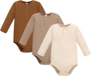 Baby Boy Ribbed Bodysuit Long Sleeve Solid Romper Newborn One Piece Outfits Unisex Ribbed Clothes,0-18 Months