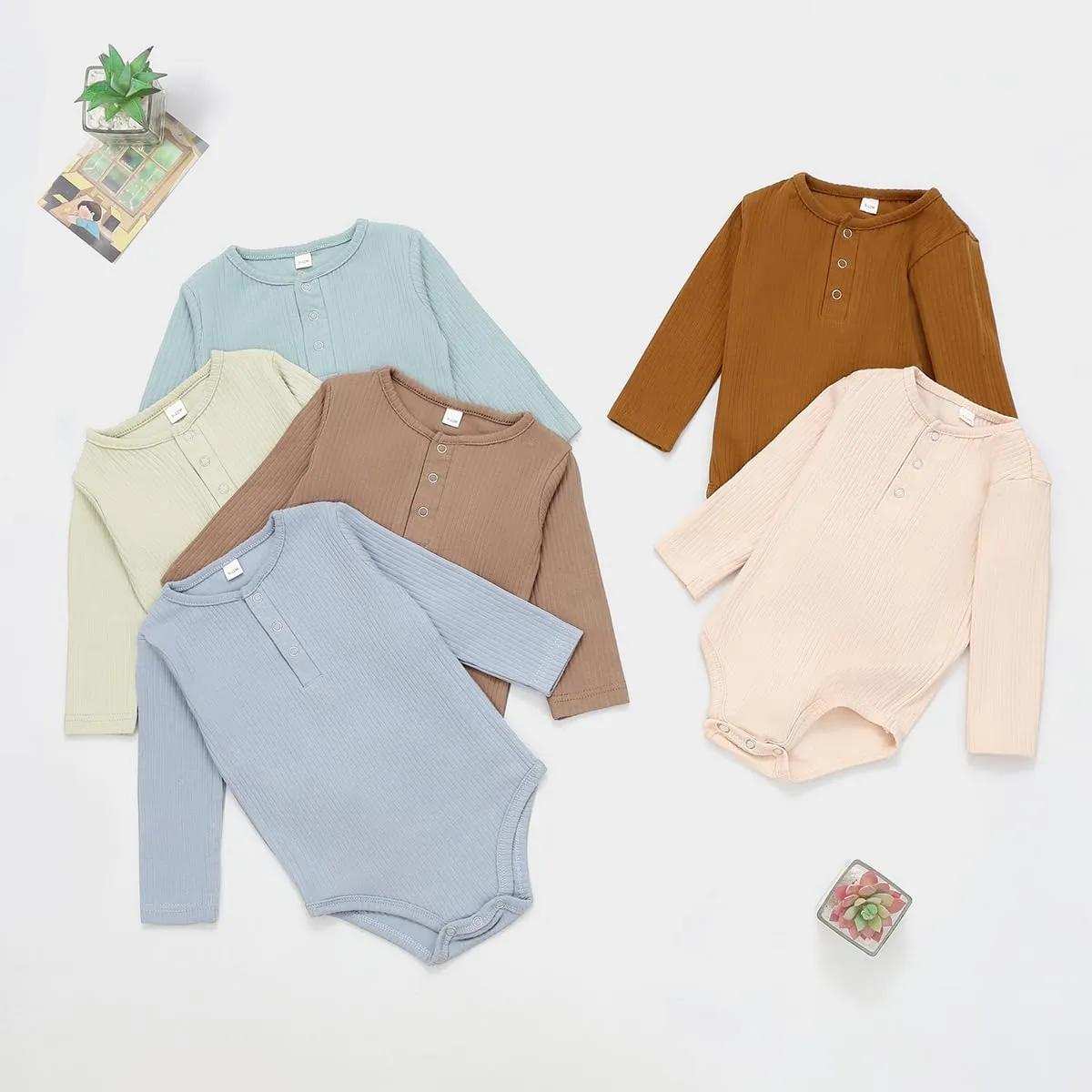 Baby Boy Ribbed Bodysuit Long Sleeve Solid Romper Newborn One Piece Outfits Unisex Ribbed Clothes,0-18 Months