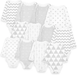 BaeBae Goods Grey/White Triangles Long Sleeve Bodysuit Set (3-6 Months)