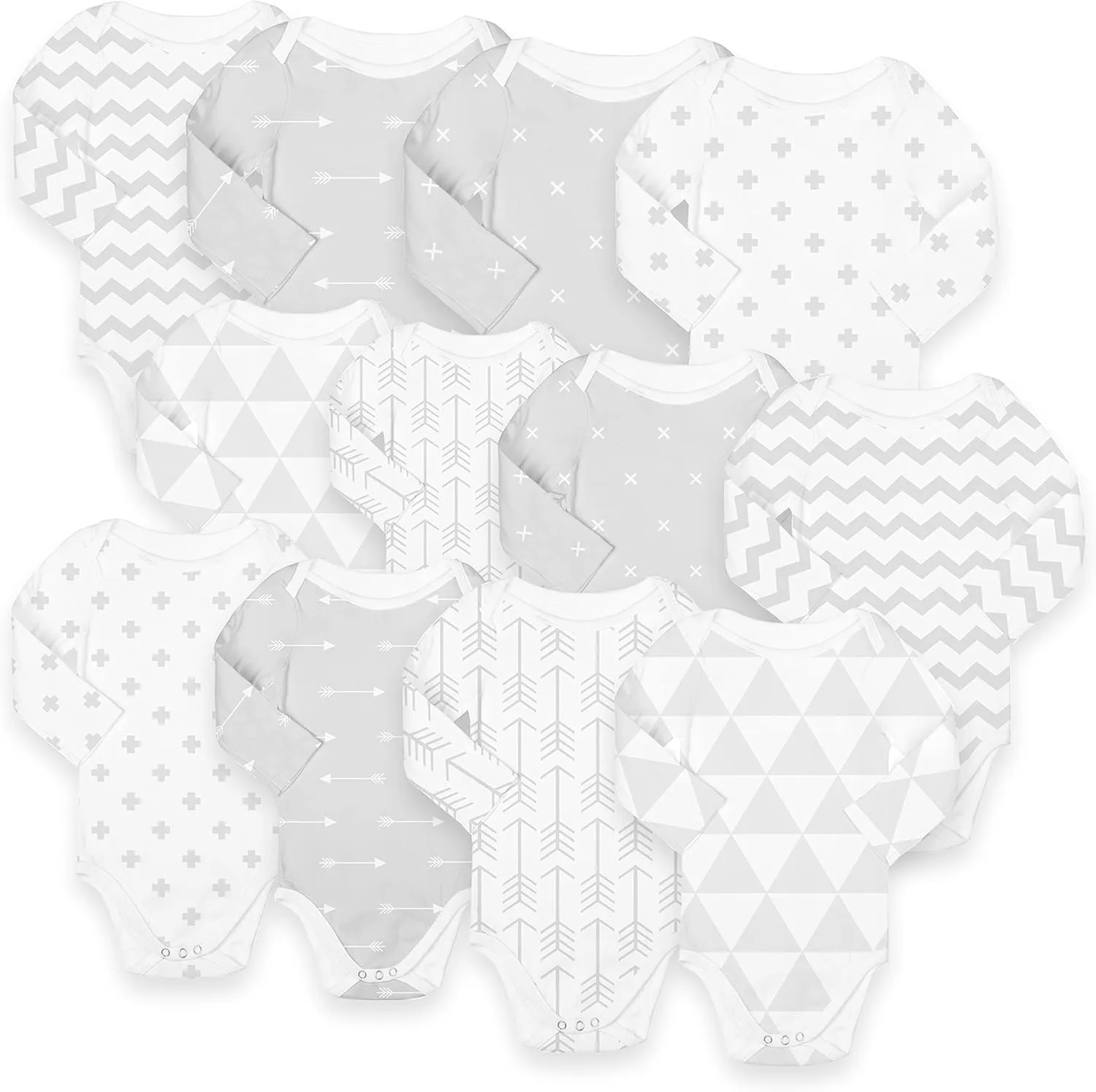 BaeBae Goods Grey/White Triangles Long Sleeve Bodysuit Set (3-6 Months)