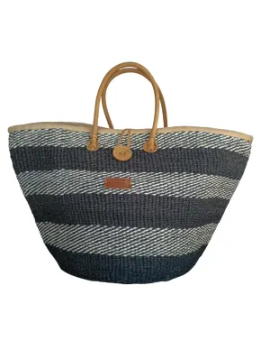 Balance Flow Handwoven Economical Sisal Tote Bag, Market Grocery Shopping Bags with Leather Strap Handles and Button Closure, Large Straw Shoulder Purse Suitable for Travel, Handmade Summer Beach Hand