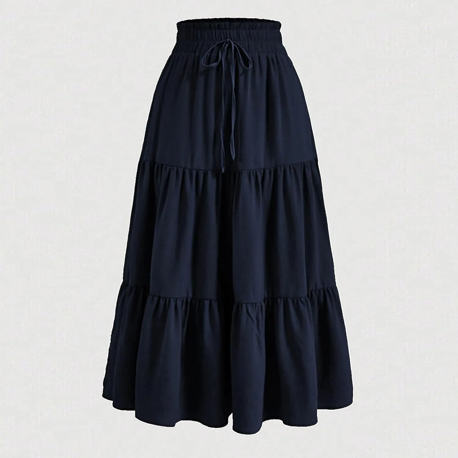 BAXLIMEK Midi Skirts for Women,2025 Spring Summer Trendy Ruffle Tiered A-Line Boho Skirts,Elastic Waist Flowy Beach Dress