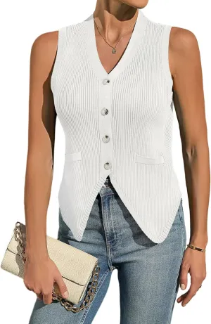 BB&KK Womens Sweater Vest Sleeveless Knit V Neck Button Fashion Casual Loose Spring Summer Waistcoat Cardigan