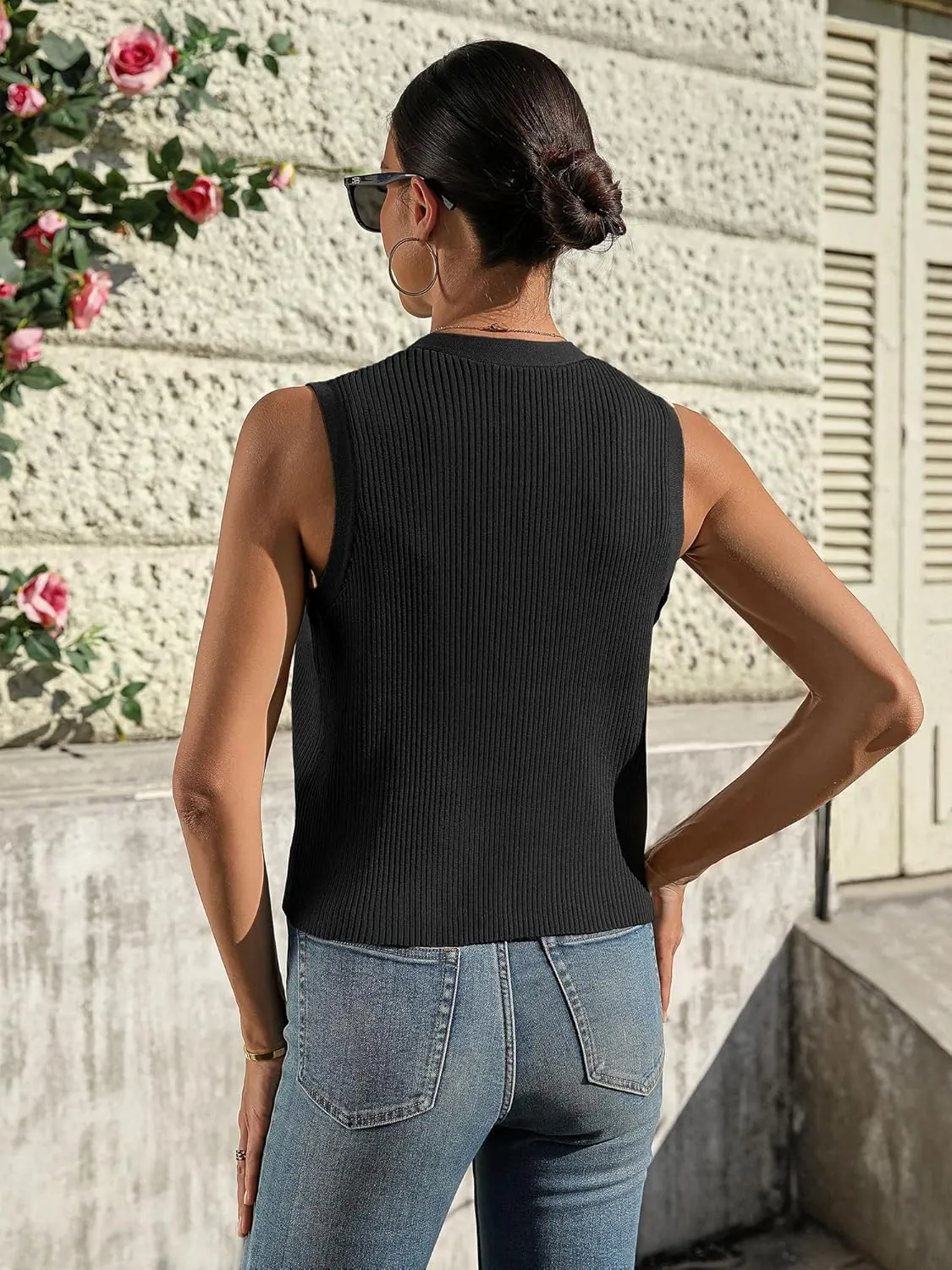 BB&KK Womens Sweater Vest Sleeveless Knit V Neck Button Fashion Casual Loose Spring Summer Waistcoat Cardigan