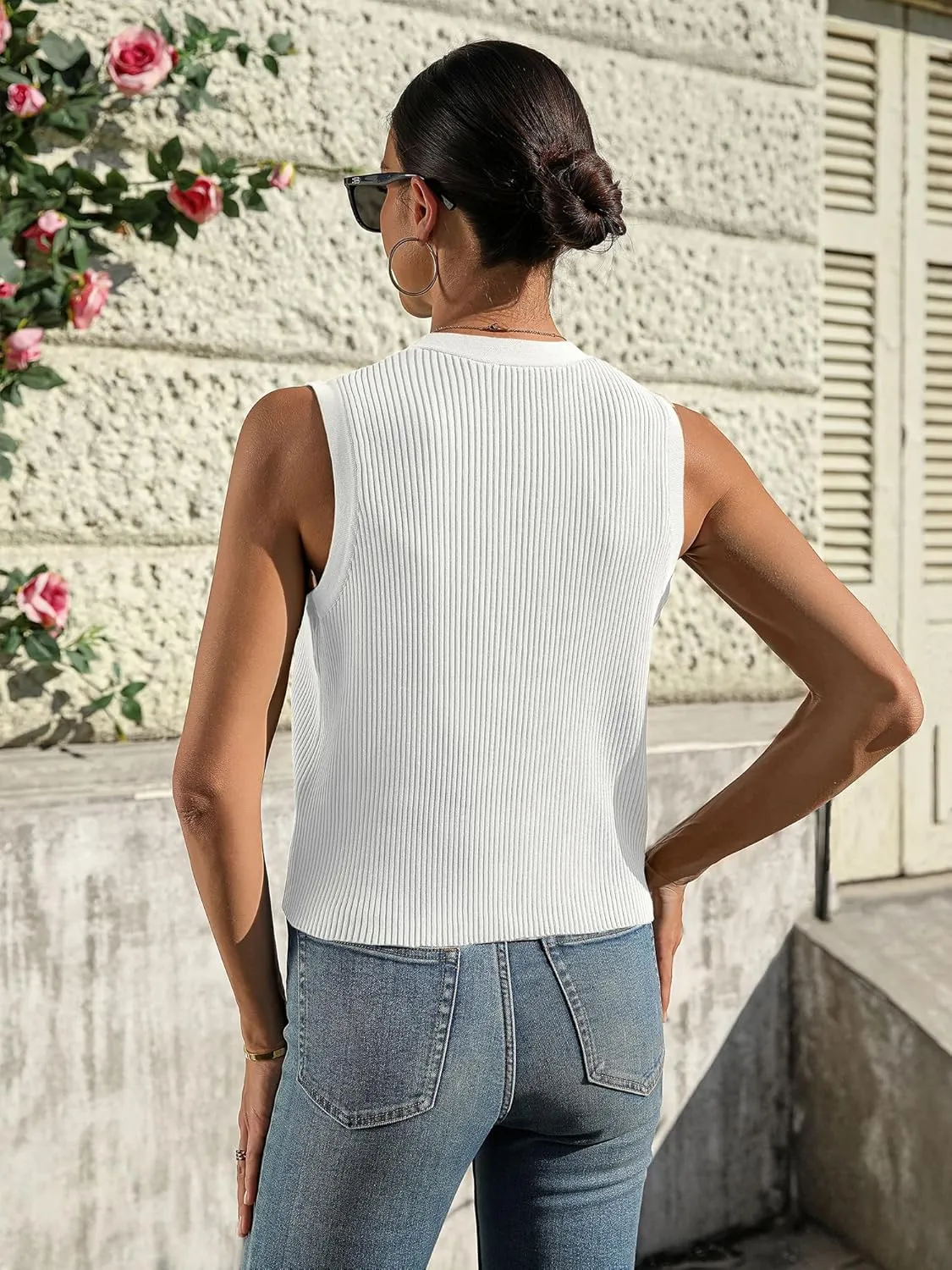 BB&KK Womens Sweater Vest Sleeveless Knit V Neck Button Fashion Casual Loose Spring Summer Waistcoat Cardigan