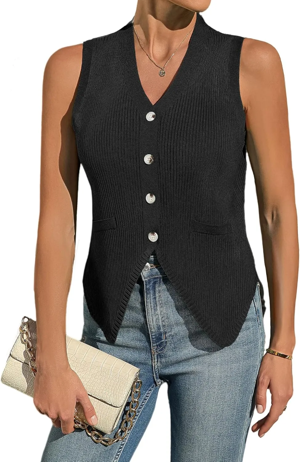 BB&KK Womens Sweater Vest Sleeveless Knit V Neck Button Fashion Casual Loose Spring Summer Waistcoat Cardigan