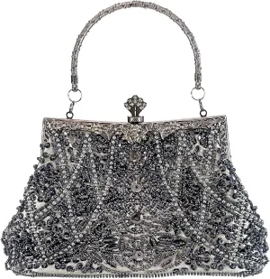 Beaded Purse Bags and Clutch- Evening Bags Wedding Women's Elegant and Stylish Handbag Collection- (black)