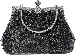 Beaded Purse Bags and Clutch- Evening Bags Wedding Women's Elegant and Stylish Handbag Collection- (black)