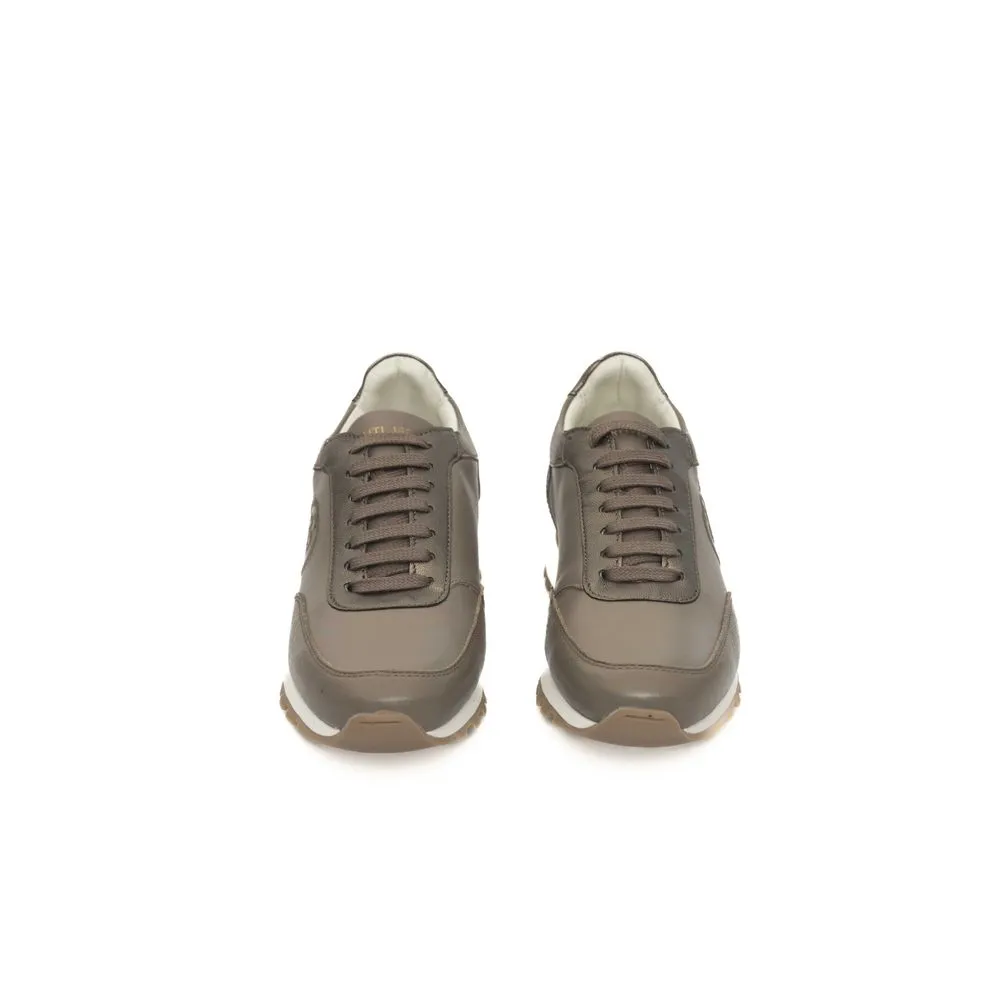 Beige Cowhide Women Platform Sneaker