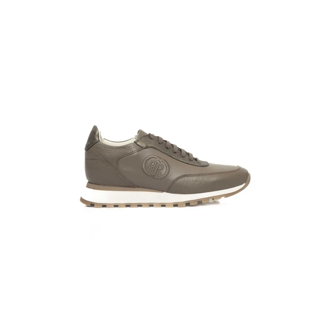 Beige Cowhide Women Platform Sneaker
