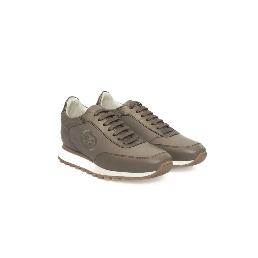 Beige Cowhide Women Platform Sneaker