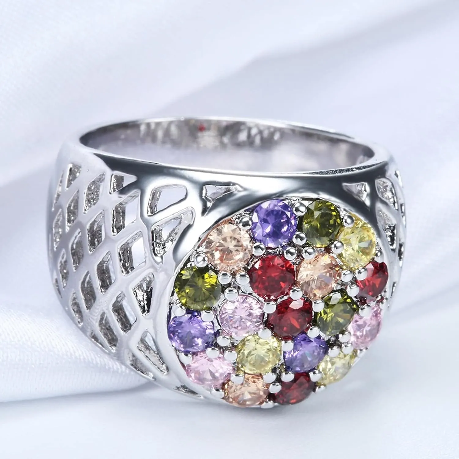 Best Friend Jewelry Rings, Rustic Wedding Ring Round Inlaid with Zircon Silver Womens Jewelry