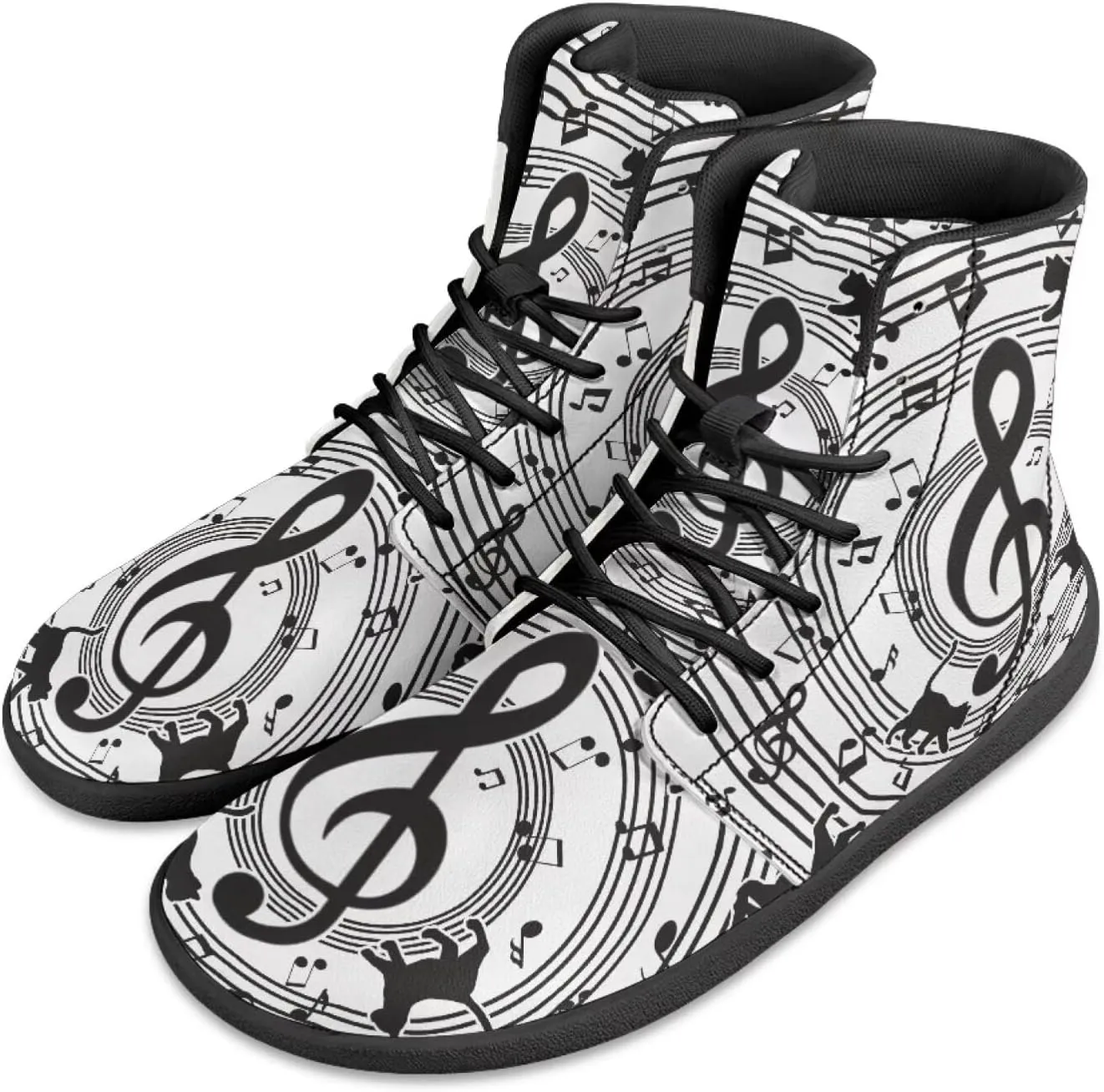 Binienty PU Leather Lace up Flat Shoes Men Women High Top Barefoot Sneakers Zero Drop Non Slip Daily Footwear