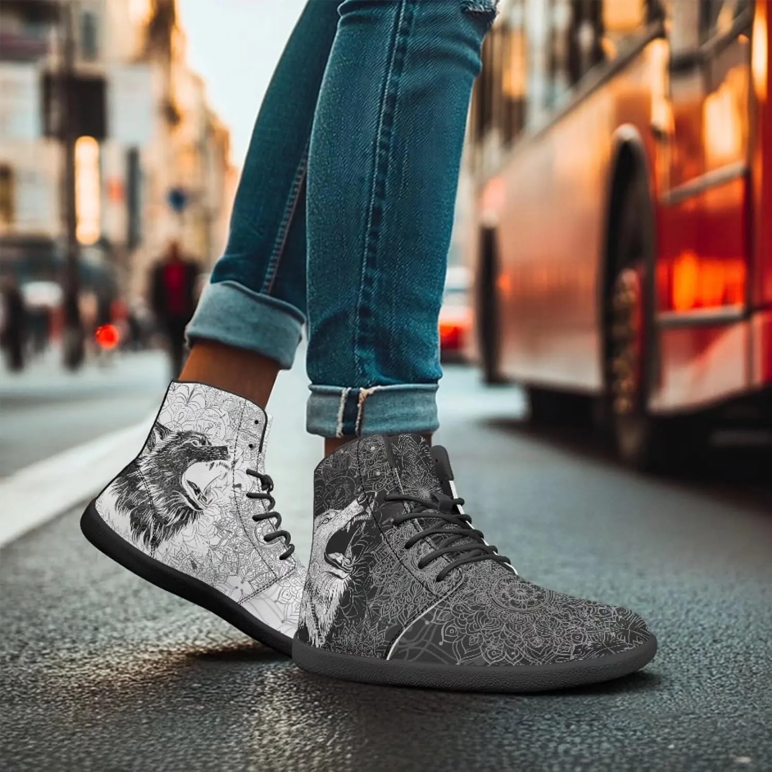 Binienty Wide Box Barefoot Shoes Men Women Wolf High Top Minimalist Ankle Boots Anti Skid Zero Drop Sole