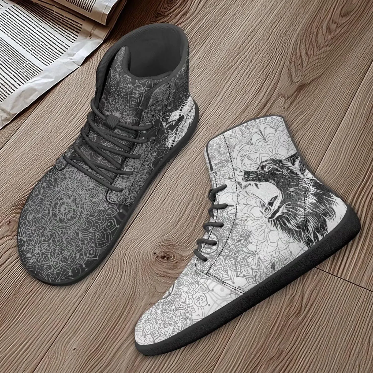 Binienty Wide Box Barefoot Shoes Men Women Wolf High Top Minimalist Ankle Boots Anti Skid Zero Drop Sole