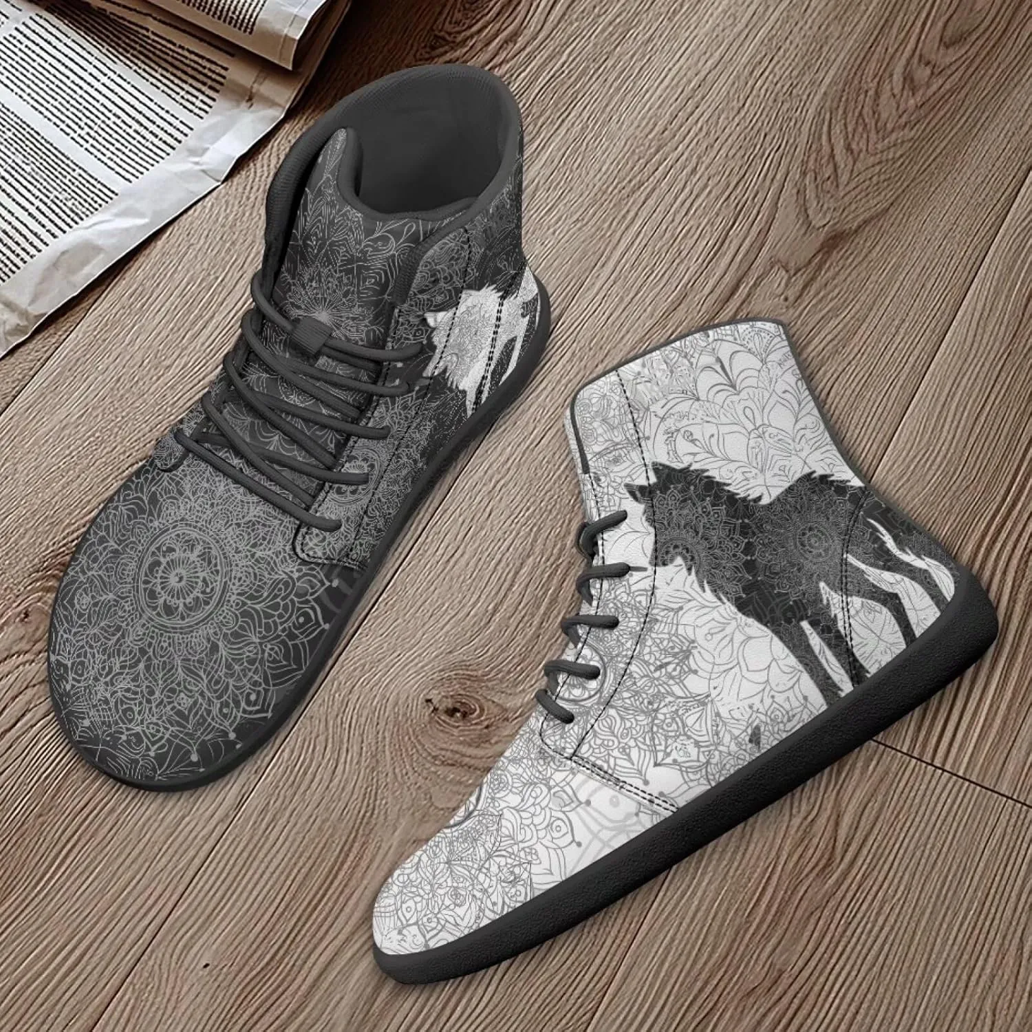 Binienty Wide Box Barefoot Shoes Men Women Wolf High Top Minimalist Ankle Boots Anti Skid Zero Drop Sole