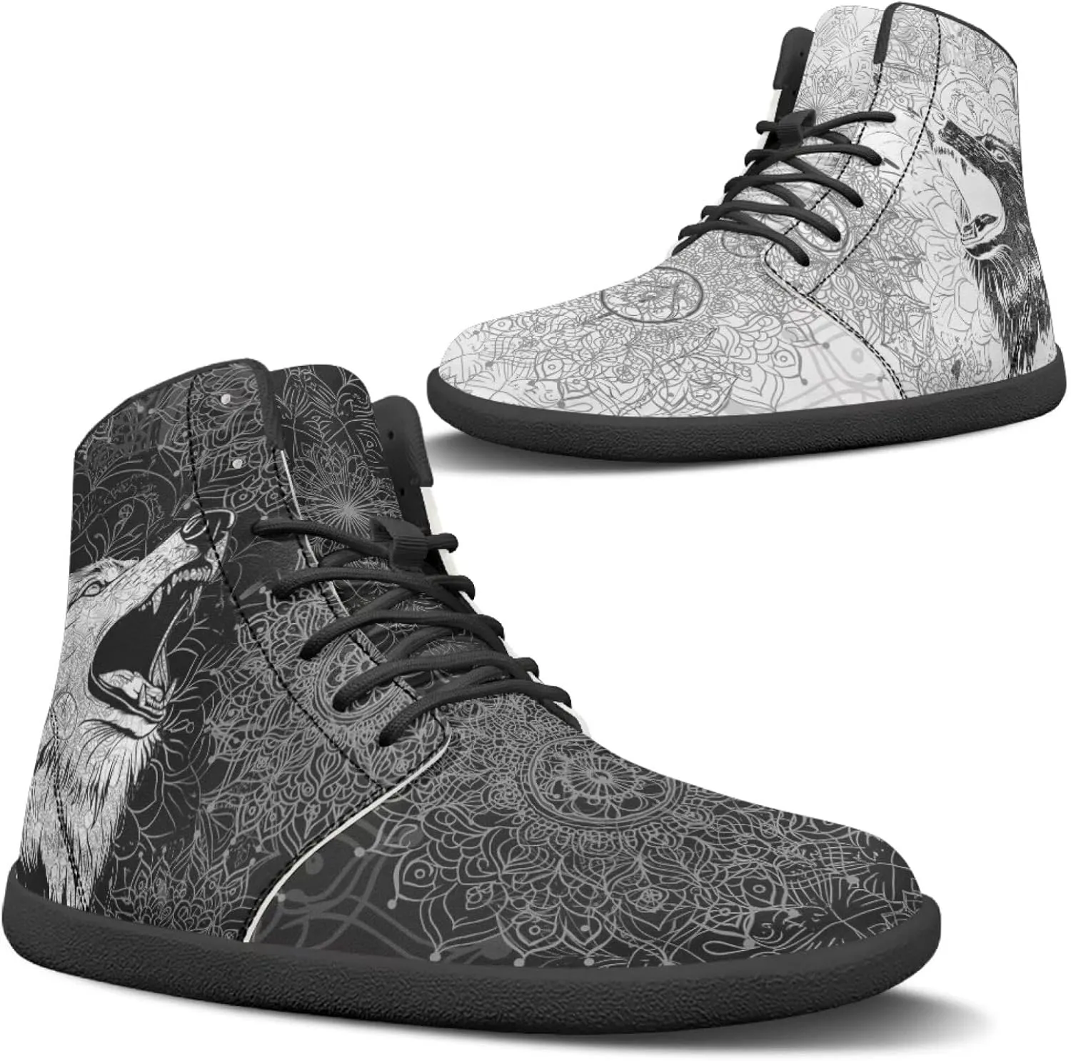 Binienty Wide Box Barefoot Shoes Men Women Wolf High Top Minimalist Ankle Boots Anti Skid Zero Drop Sole