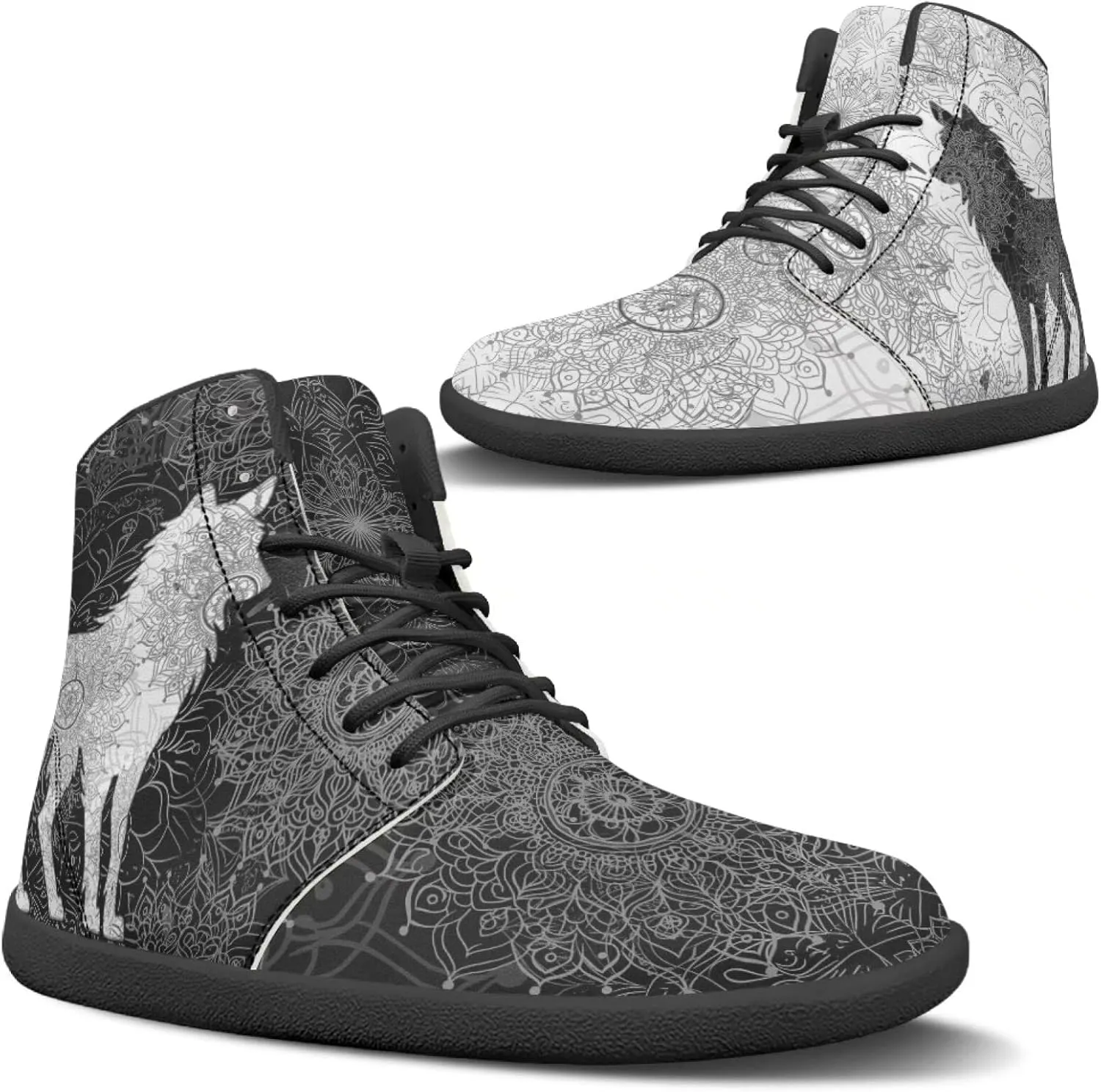 Binienty Wide Box Barefoot Shoes Men Women Wolf High Top Minimalist Ankle Boots Anti Skid Zero Drop Sole