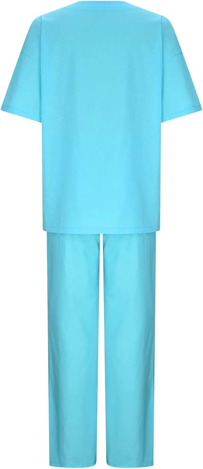 Binmer Women's Summer Linen Loungewear Pajamas Set 2 Piece Outfits Plus Size Short Sleeve Tops Wide Leg Pants Set W/Pockets