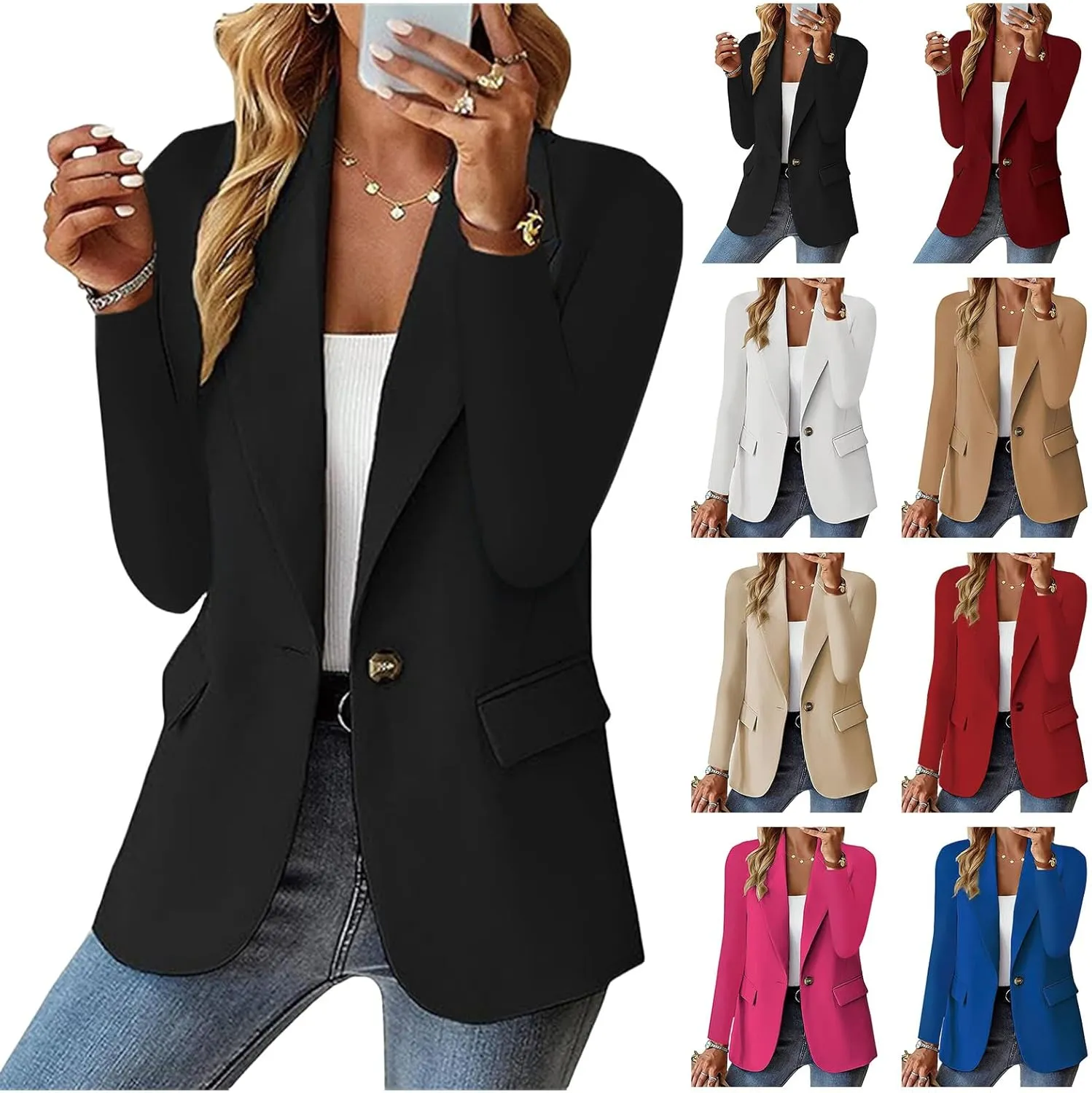 Blazers for Women 2025 Trendy Button Down Long Sleeve Jackets Casual Open Front Blazer Business Work Office Blazers