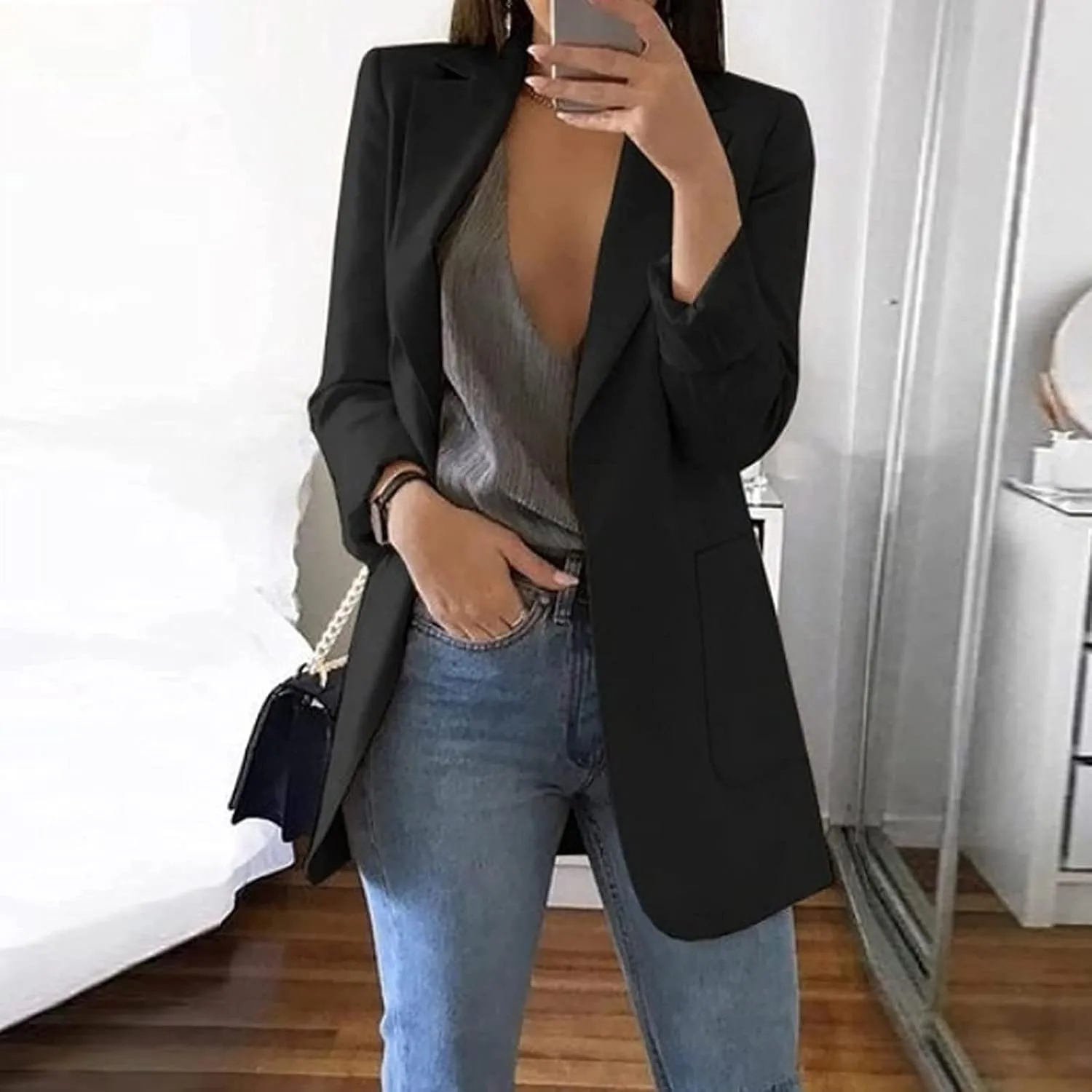 Blazers for Women Business Casual Button Work Office Jackets Blazer Open Front Long Sleeve Lapel Jacket Outfit