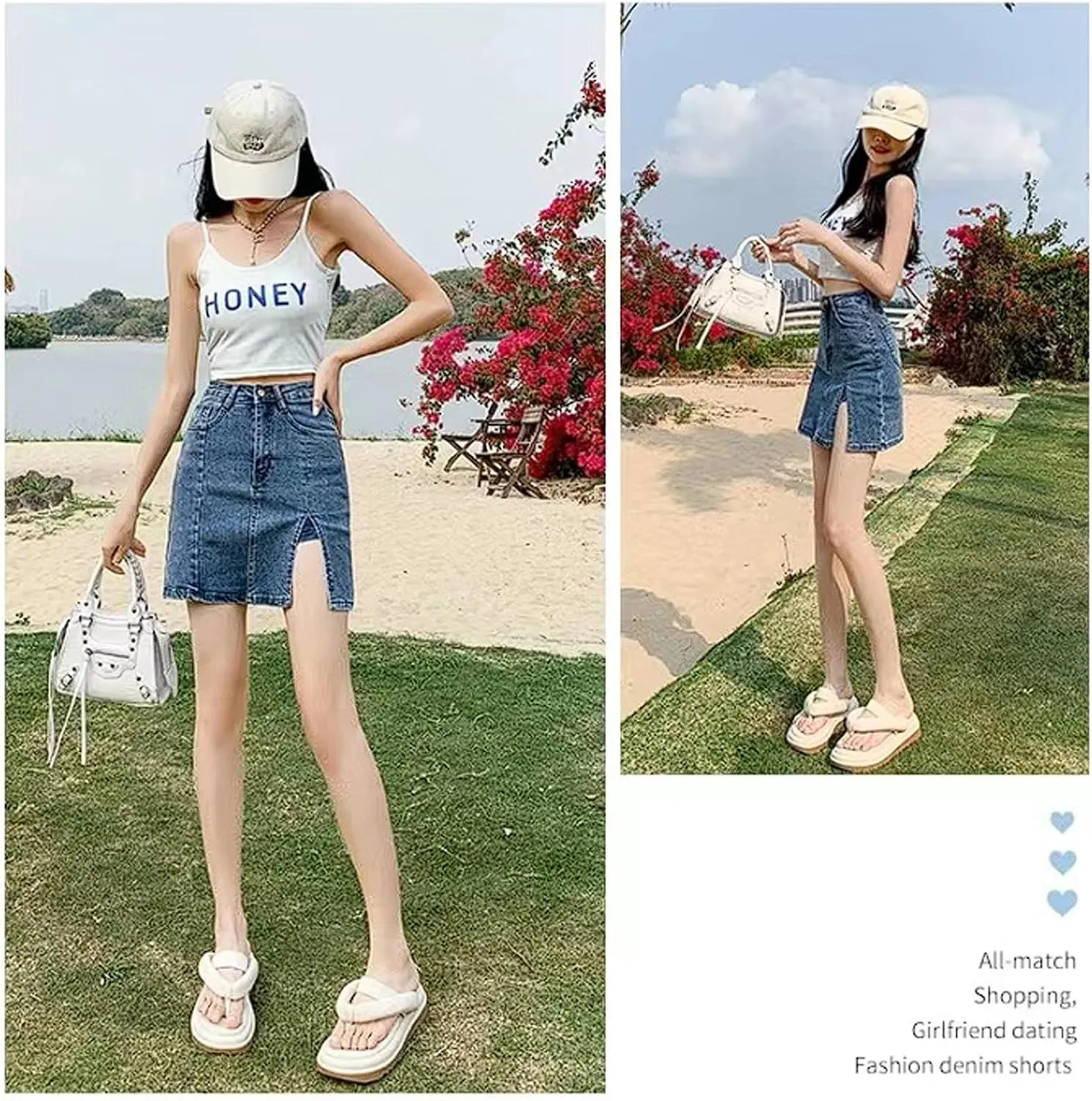 Bloomy Jean Skorts, Denim Skort for Women Side Slit Stretch High Waisted Trendy Casual Summer Jean Skirt Mini Skirts
