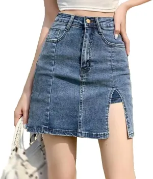 Bloomy Jean Skorts, Denim Skort for Women Side Slit Stretch High Waisted Trendy Casual Summer Jean Skirt Mini Skirts