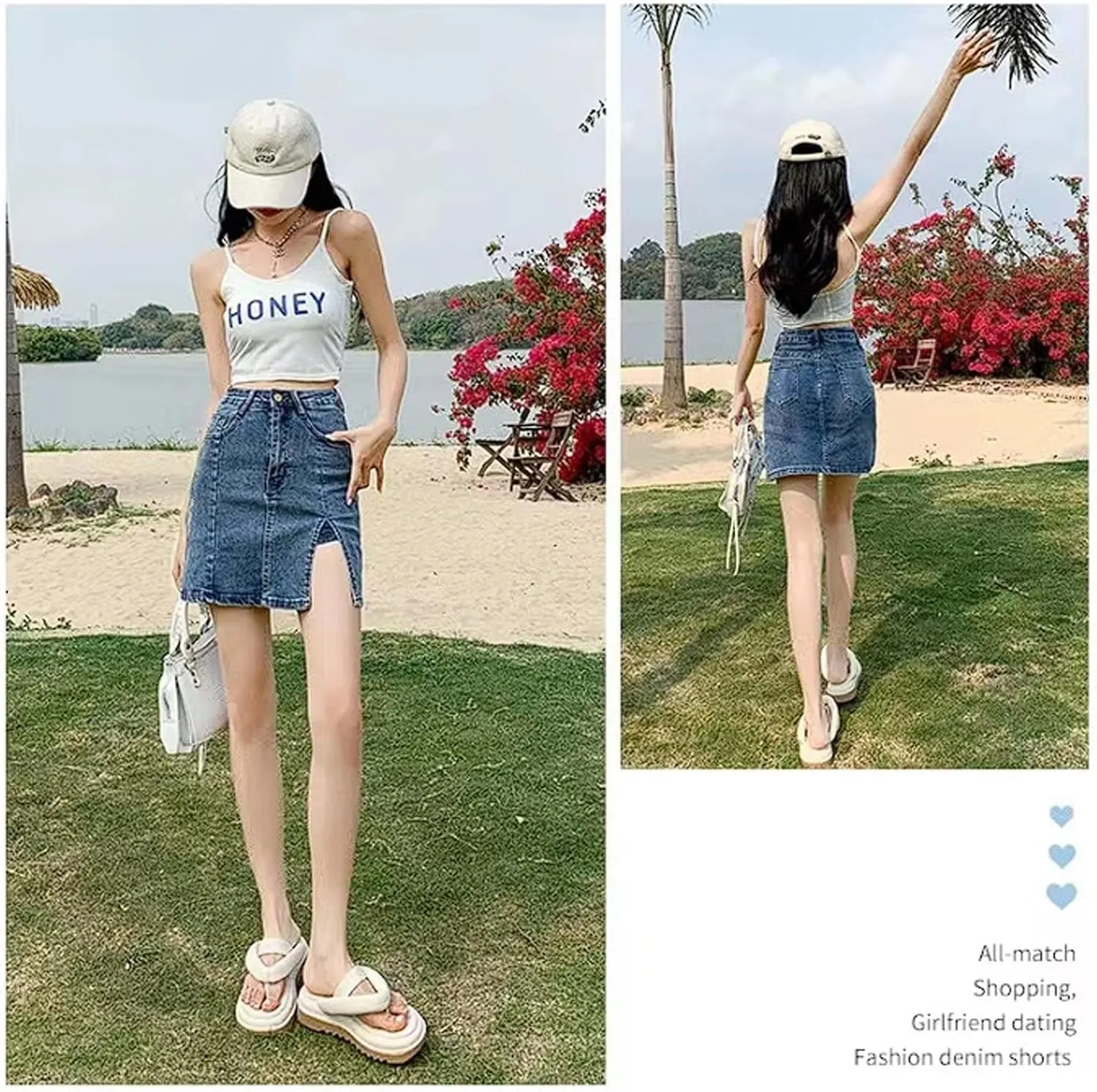 Bloomy Jean Skorts, Denim Skort for Women Side Slit Stretch High Waisted Trendy Casual Summer Jean Skirt Mini Skirts