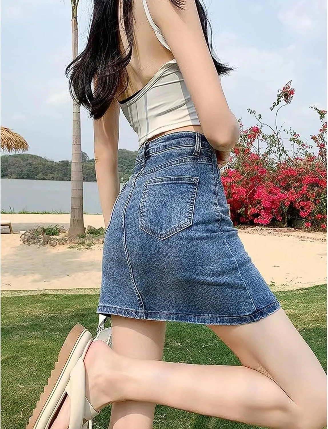 Bloomy Jean Skorts, Denim Skort for Women Side Slit Stretch High Waisted Trendy Casual Summer Jean Skirt Mini Skirts