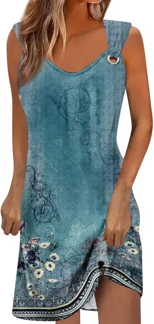 Boho Dresses for Women 2025 Summer Floral Print Slip Dress Ruched Going Out Mini Dress Sleeveless Beach Sundress