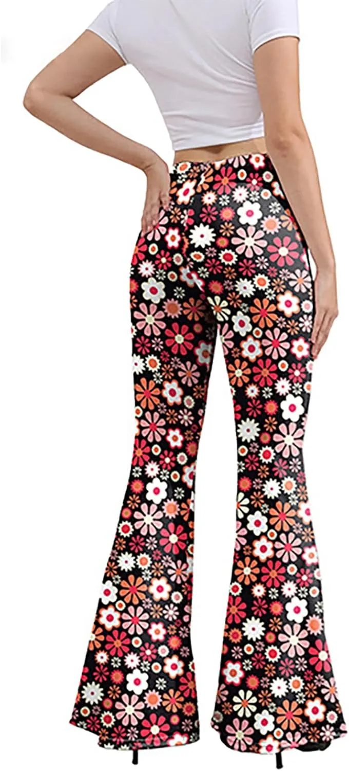 Boho Flare Leggings Yoga Pants for Women Patterned High Waisted Stretch Palazzo Pants Wide Leg Bell Bottom Leggings
