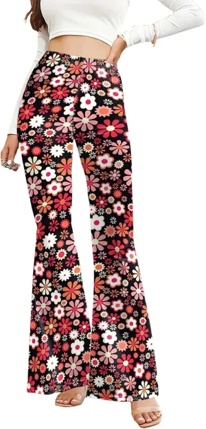 Boho Flare Leggings Yoga Pants for Women Patterned High Waisted Stretch Palazzo Pants Wide Leg Bell Bottom Leggings