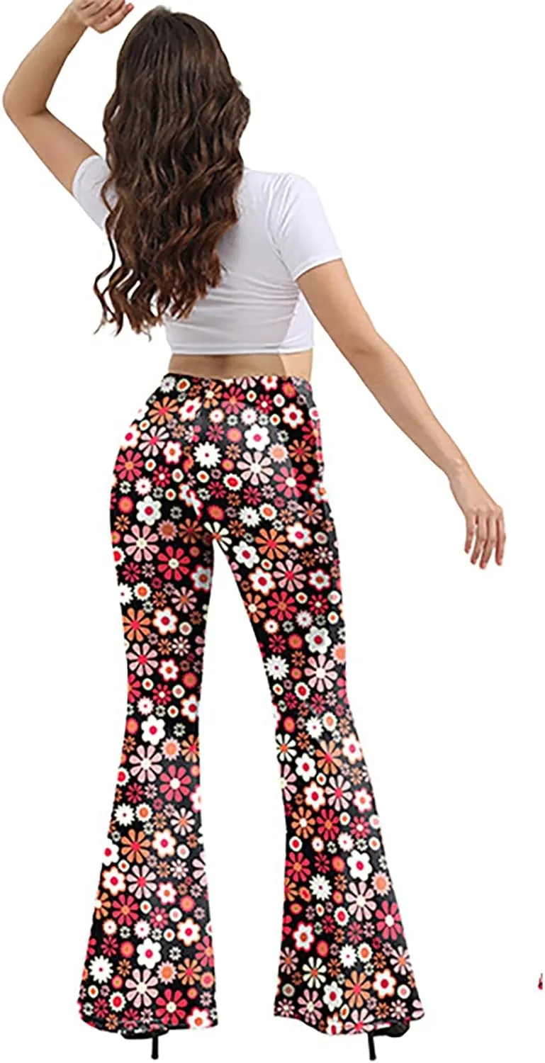 Boho Flare Leggings Yoga Pants for Women Patterned High Waisted Stretch Palazzo Pants Wide Leg Bell Bottom Leggings