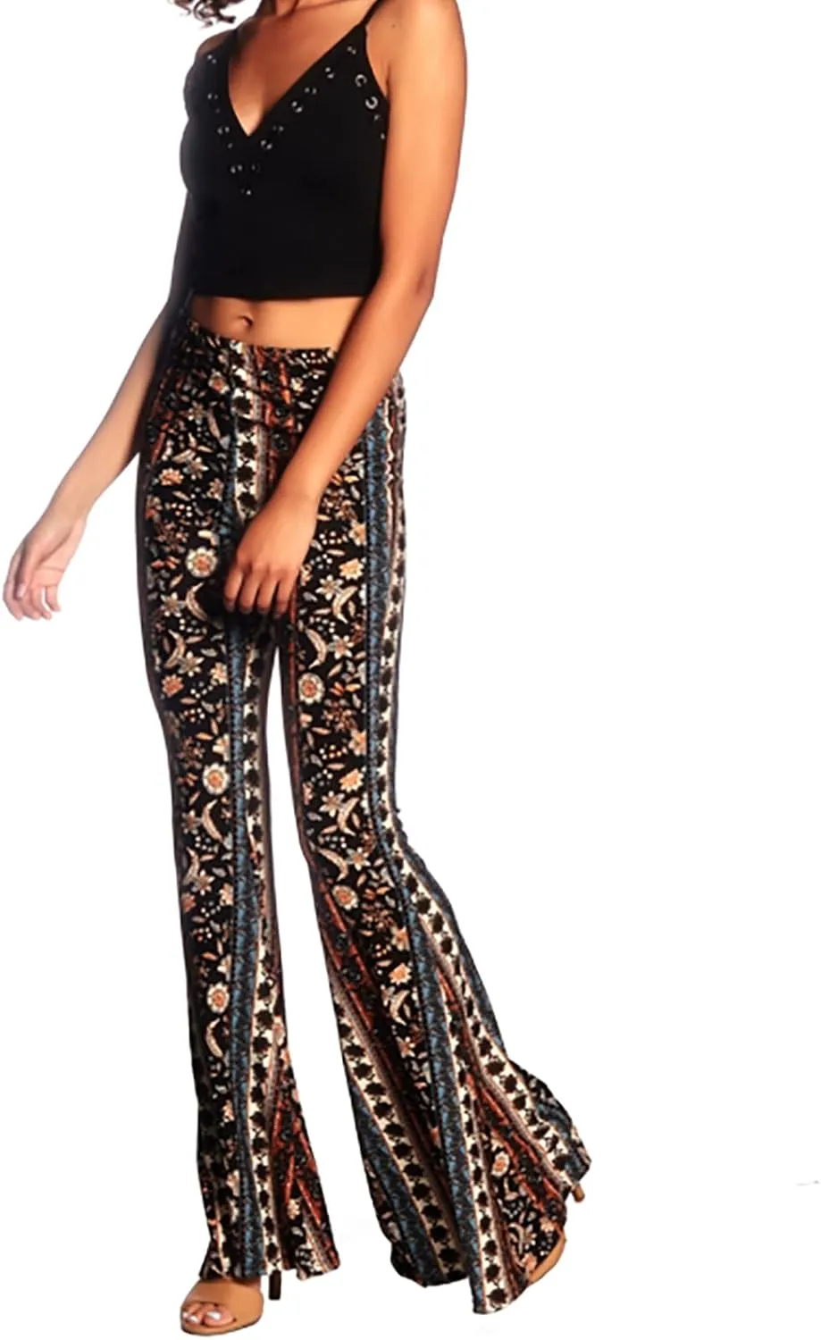 Boho Flare Leggings Yoga Pants for Women Patterned High Waisted Stretch Palazzo Pants Wide Leg Bell Bottom Leggings