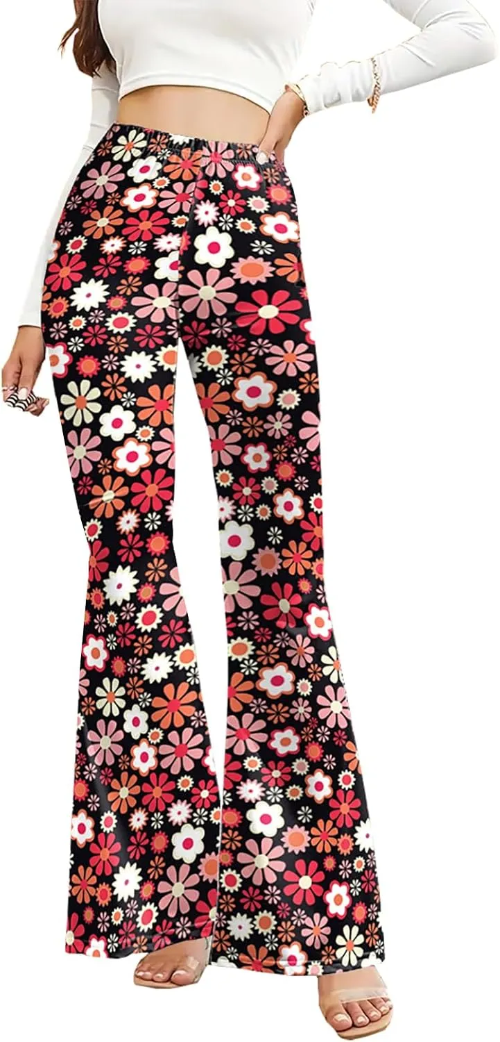 Boho Flare Leggings Yoga Pants for Women Patterned High Waisted Stretch Palazzo Pants Wide Leg Bell Bottom Leggings
