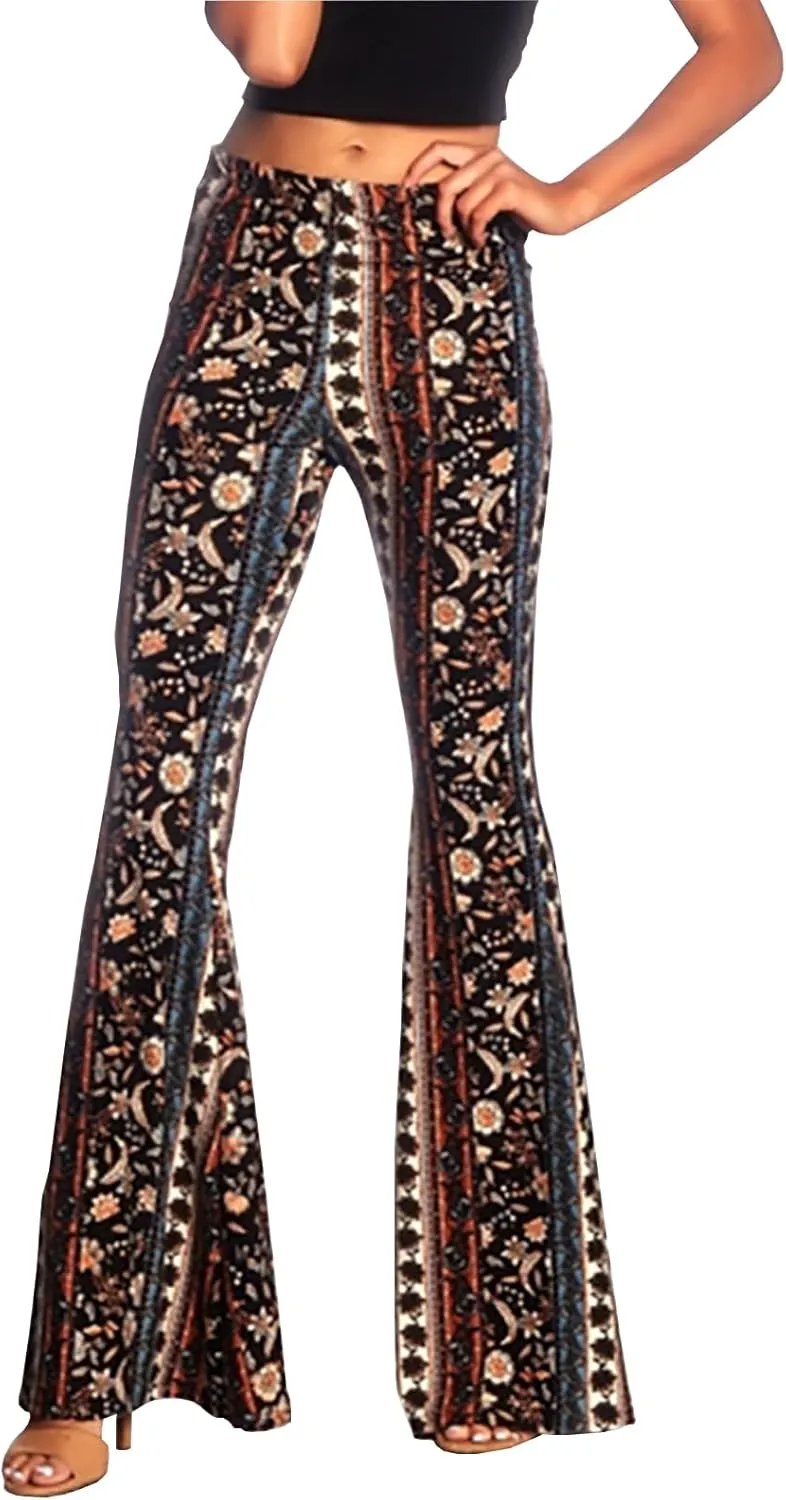 Boho Flare Leggings Yoga Pants for Women Patterned High Waisted Stretch Palazzo Pants Wide Leg Bell Bottom Leggings