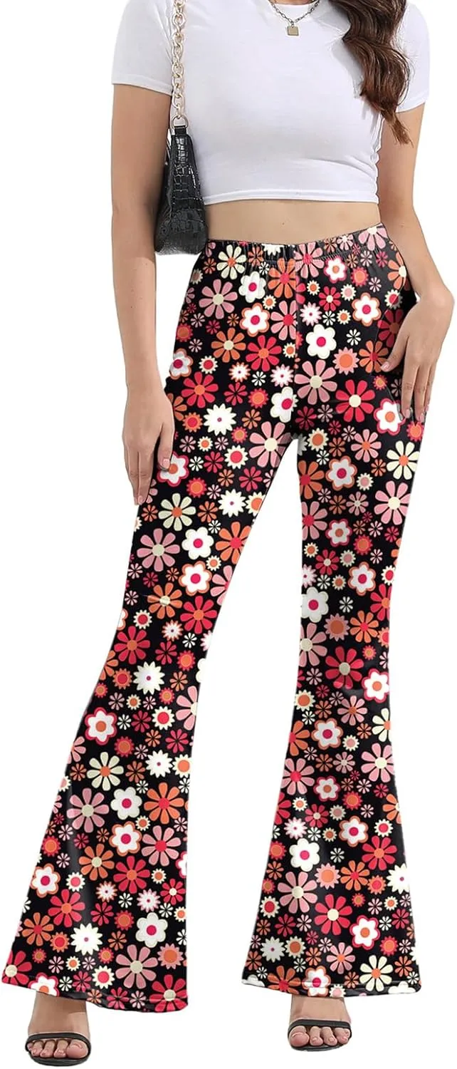 Boho Flare Leggings Yoga Pants for Women Patterned High Waisted Stretch Palazzo Pants Wide Leg Bell Bottom Leggings