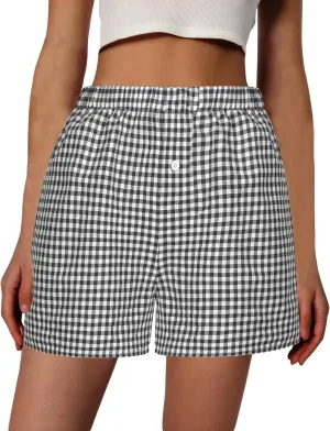 Boxer Shorts for Women Y2k Pajamas Shorts Gingham Cute Pj Short Pants Plaid Lounge Shorts Bottoms Elastic Shorts