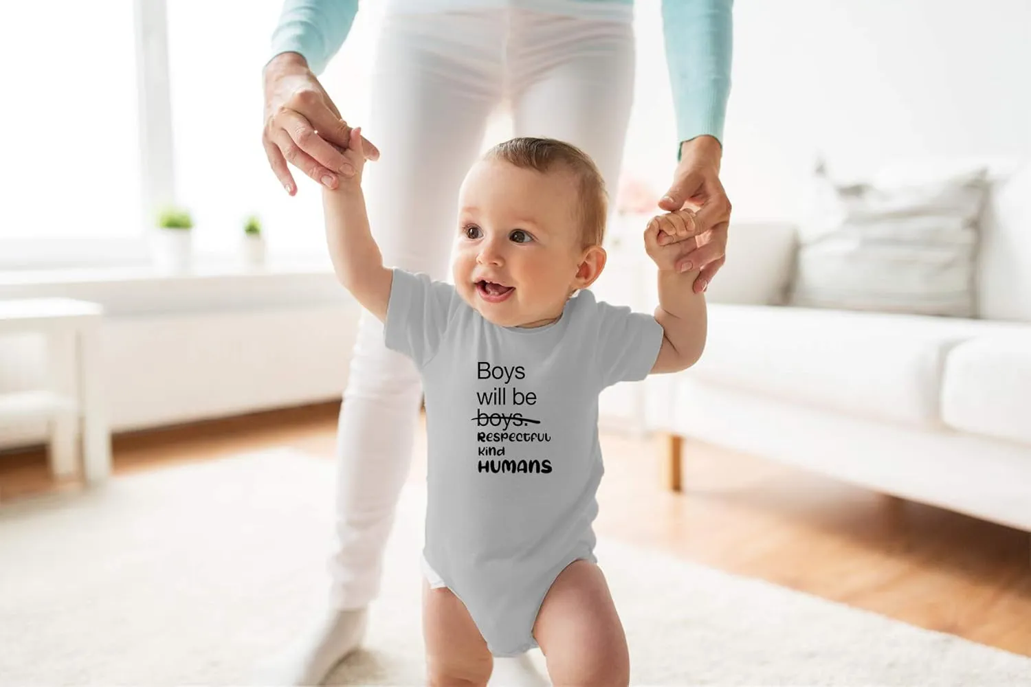 Boys Will Be Boys, Respectful Kind Humans - Funny Baby Essentials Bodysuit - Baby Boy Clothes