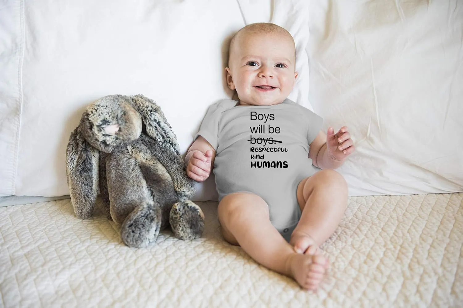 Boys Will Be Boys, Respectful Kind Humans - Funny Baby Essentials Bodysuit - Baby Boy Clothes