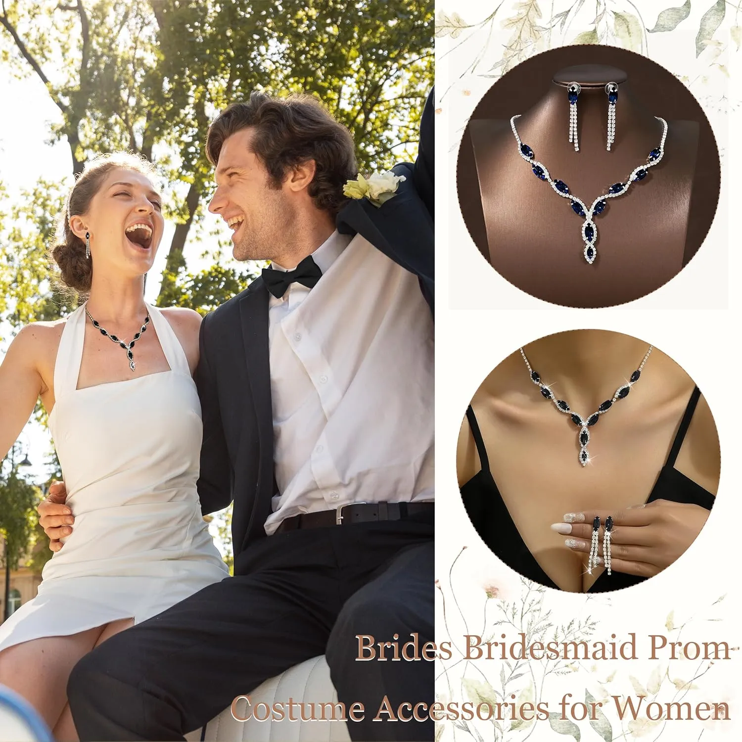 Bridal Wedding Jewelry Sets for Brides Bridesmaid Formal Rhinestone Necklace and Earrings Set Costume Jewelry for Women Prom Jewelry Set Accessories for Wedding Day