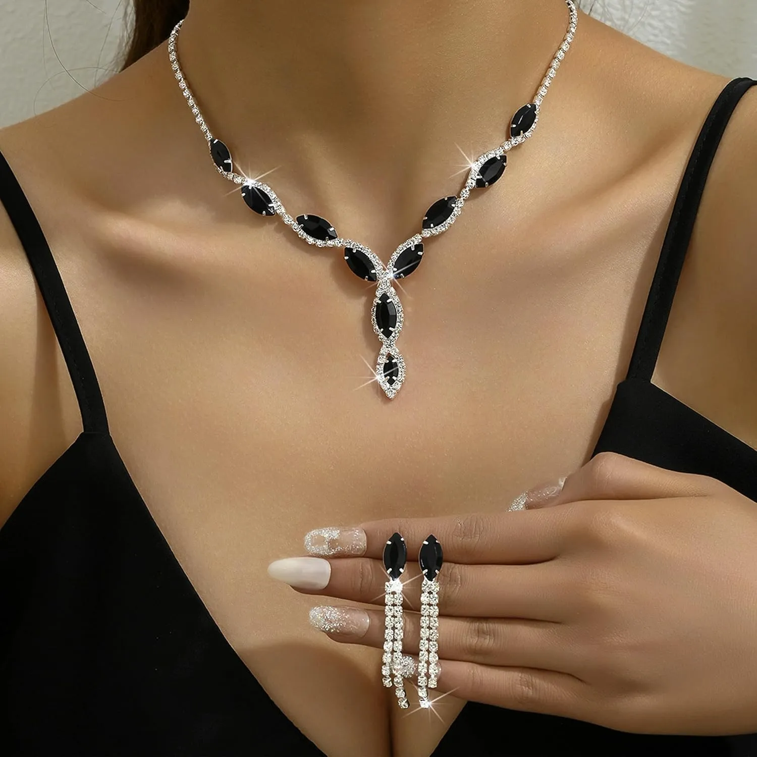 Bridal Wedding Jewelry Sets for Brides Bridesmaid Formal Rhinestone Necklace and Earrings Set Costume Jewelry for Women Prom Jewelry Set Accessories for Wedding Day